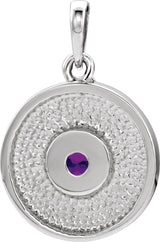 14K Gold Round Natural Amethyst Disc Necklace or Pendant - White Gold - view 6
