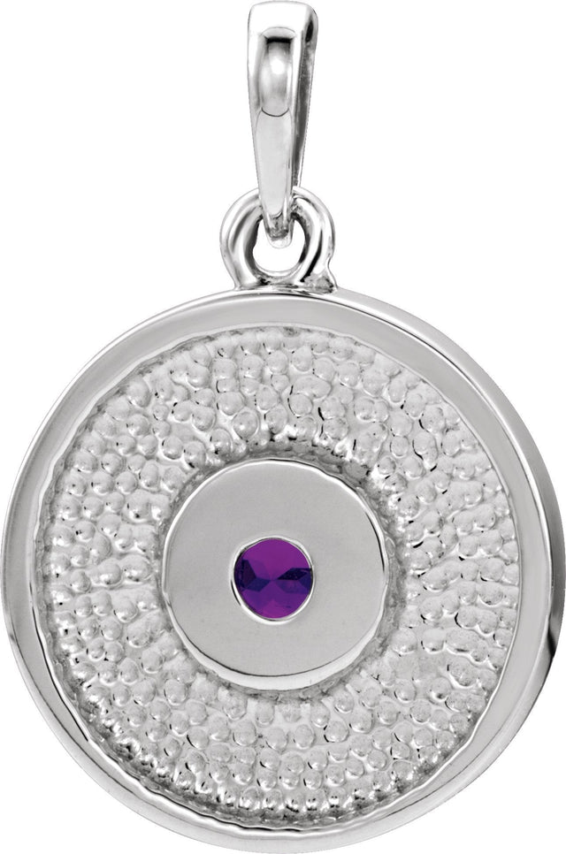 Platinum Round Natural Amethyst Disc Necklace or Pendant - view 6