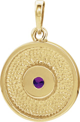 14K Gold Round Natural Amethyst Disc Necklace or Pendant - Yellow Gold - view 6