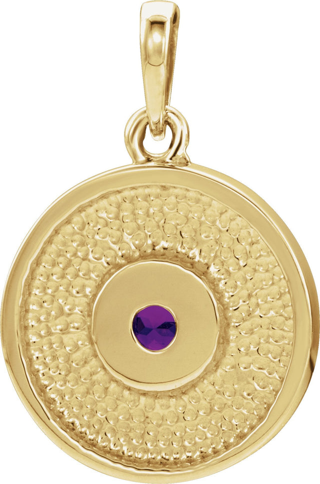 14K Gold Round Natural Amethyst Disc Necklace or Pendant - Yellow Gold - view 6