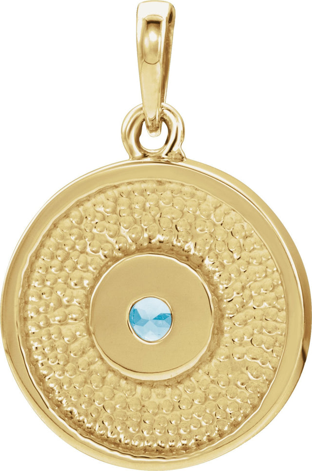 14K Gold Round Natural Aquamarine Disc Necklace or Pendant - Yellow Gold - view 6