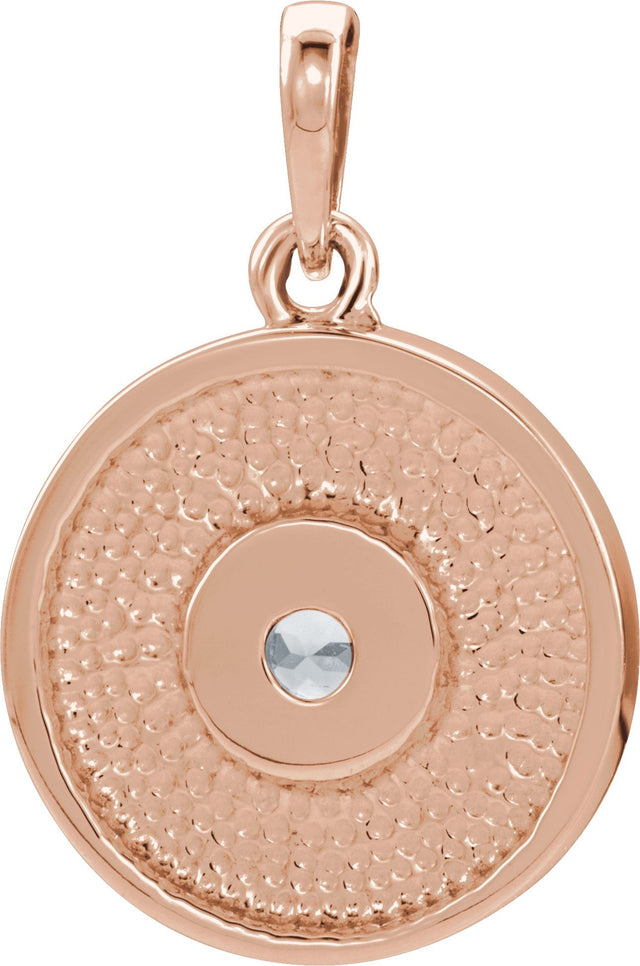 14K Gold Round Natural Diamond Disc Necklace or Pendant - Rose Gold - view 6