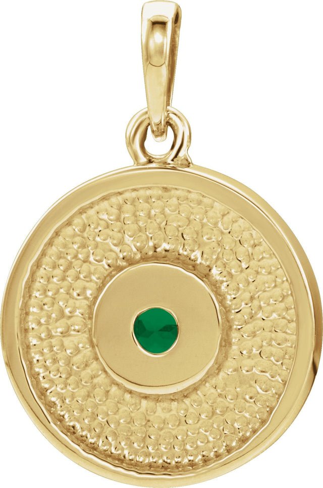 14K Gold Round Natural Emerald Disc Necklace or Pendant - Yellow Gold - view 6