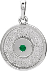 Platinum Round Natural Emerald Disc Necklace or Pendant - view 6