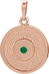 14K Gold Round Natural Emerald Disc Necklace or Pendant - Rose Gold - view 6