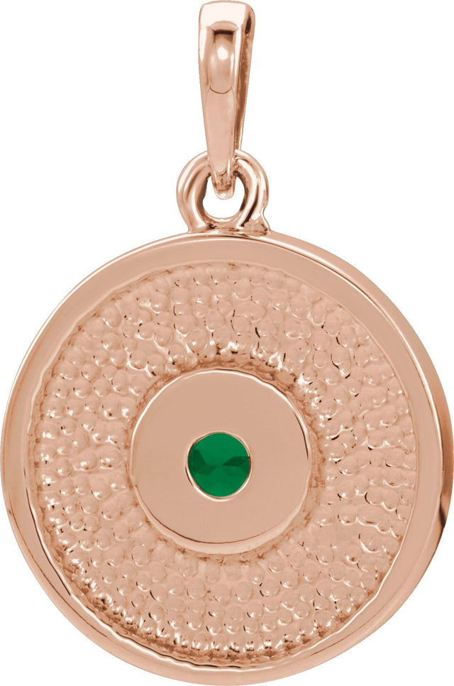 14K Gold Round Natural Emerald Disc Necklace or Pendant - Rose Gold - view 6