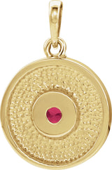 14K Gold Round Natural Ruby Disc Necklace or Pendant - Yellow Gold - view 6