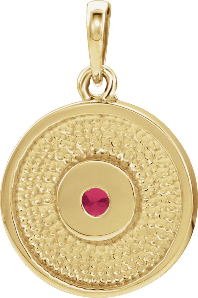 14K Gold Round Natural Ruby Disc Necklace or Pendant - Yellow Gold - view 6