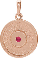 14K Gold Round Natural Ruby Disc Necklace or Pendant - Rose Gold - view 6
