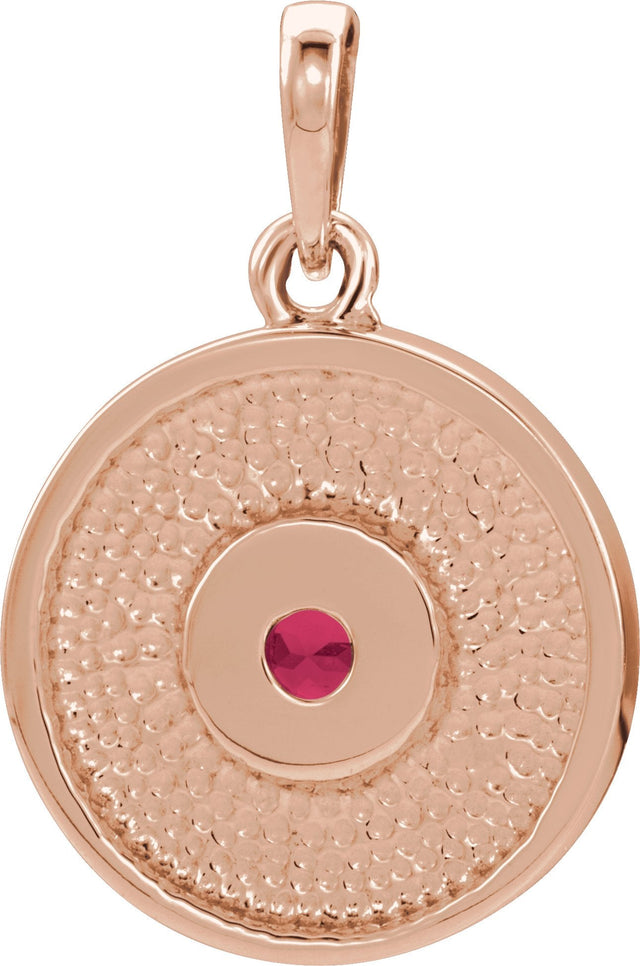 14K Gold Round Natural Ruby Disc Necklace or Pendant - Rose Gold - view 6