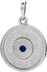 Platinum Round Natural Blue Sapphire Disc Necklace or Pendant - view 6