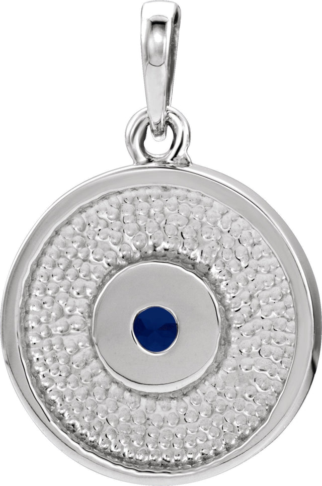 Platinum Round Natural Blue Sapphire Disc Necklace or Pendant - view 6