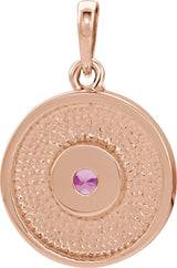 14K Gold Round Natural Pink Tourmaline Disc Necklace or Pendant - Rose Gold - view 6