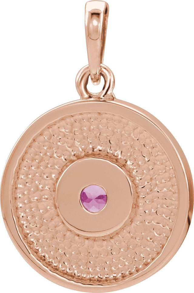 14K Gold Round Natural Pink Tourmaline Disc Necklace or Pendant - Rose Gold - view 6
