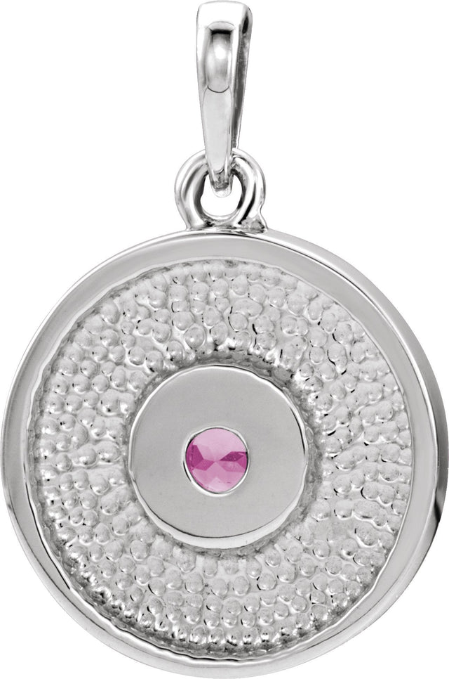 14K Gold Round Natural Pink Tourmaline Disc Necklace or Pendant - White Gold - view 6