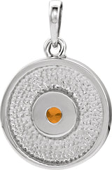 14K Gold Round Natural Citrine Disc Necklace or Pendant - White Gold - view 6