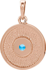 14K Gold Round Natural Blue Zircon Disc Necklace or Pendant - Rose Gold - view 6