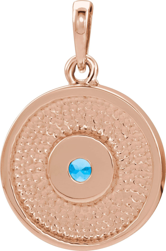 14K Gold Round Natural Blue Zircon Disc Necklace or Pendant - Rose Gold - view 6