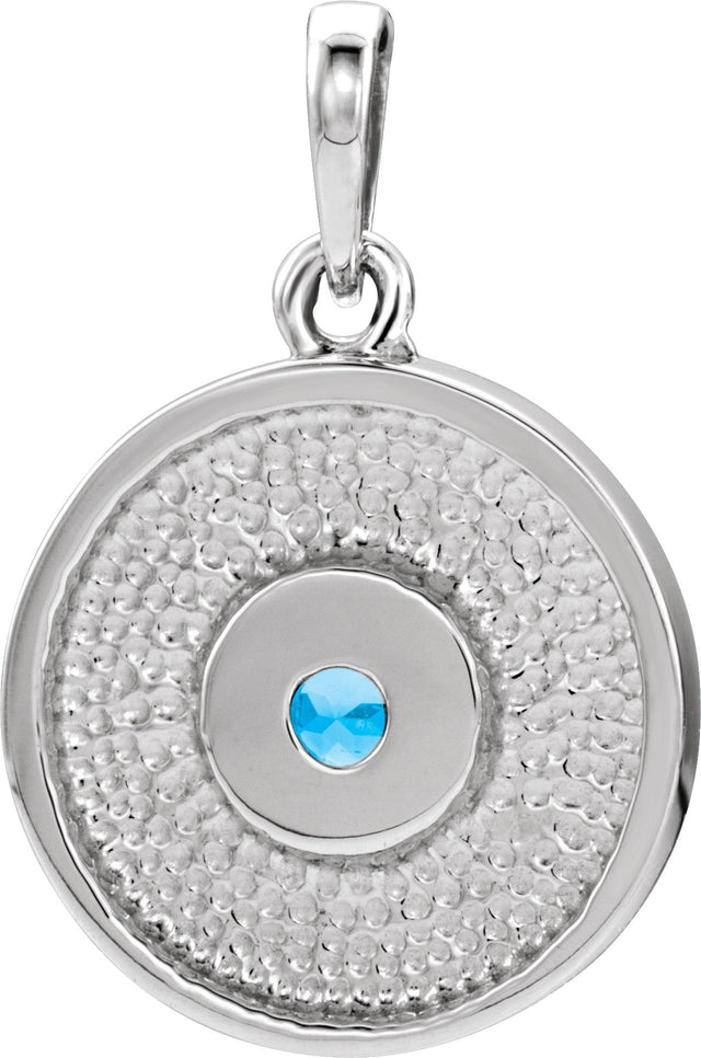 Platinum Round Natural Blue Zircon Disc Necklace or Pendant - view 6