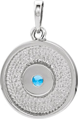 14K Gold Round Natural Blue Zircon Disc Necklace or Pendant - White Gold - view 6