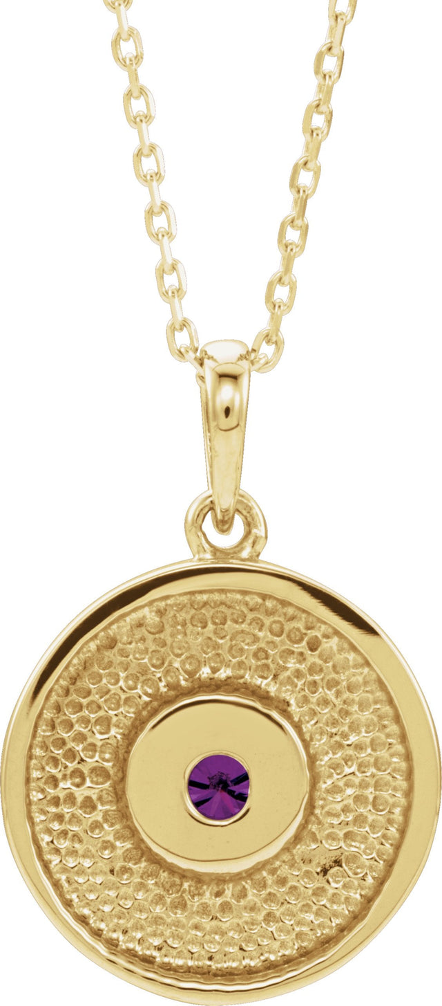 14K Gold Round Natural Amethyst Disc Necklace or Pendant - Yellow Gold - view 6