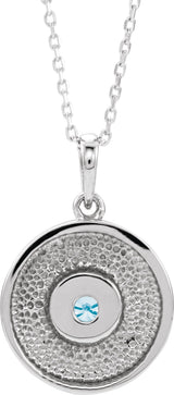 Platinum Round Natural Aquamarine Disc Necklace or Pendant - view 6