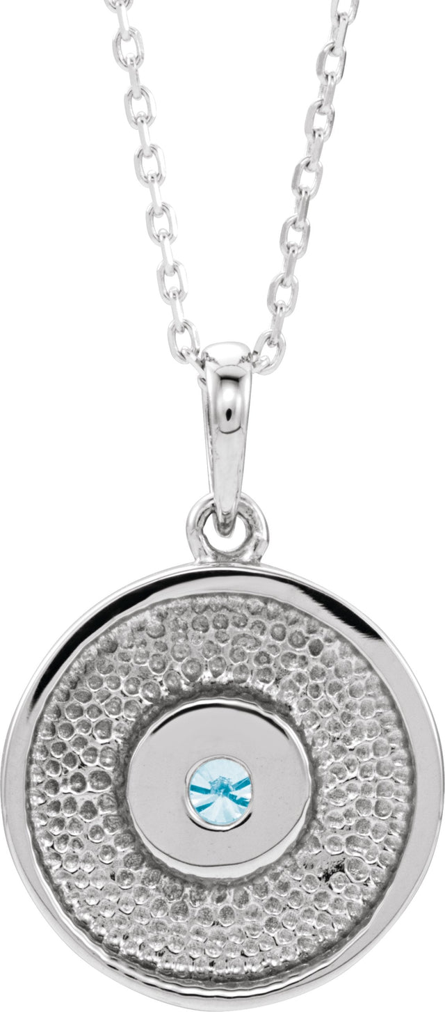 Platinum Round Natural Aquamarine Disc Necklace or Pendant - view 6
