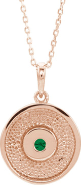 14K Gold Round Natural Emerald Disc Necklace or Pendant - Rose Gold - view 6