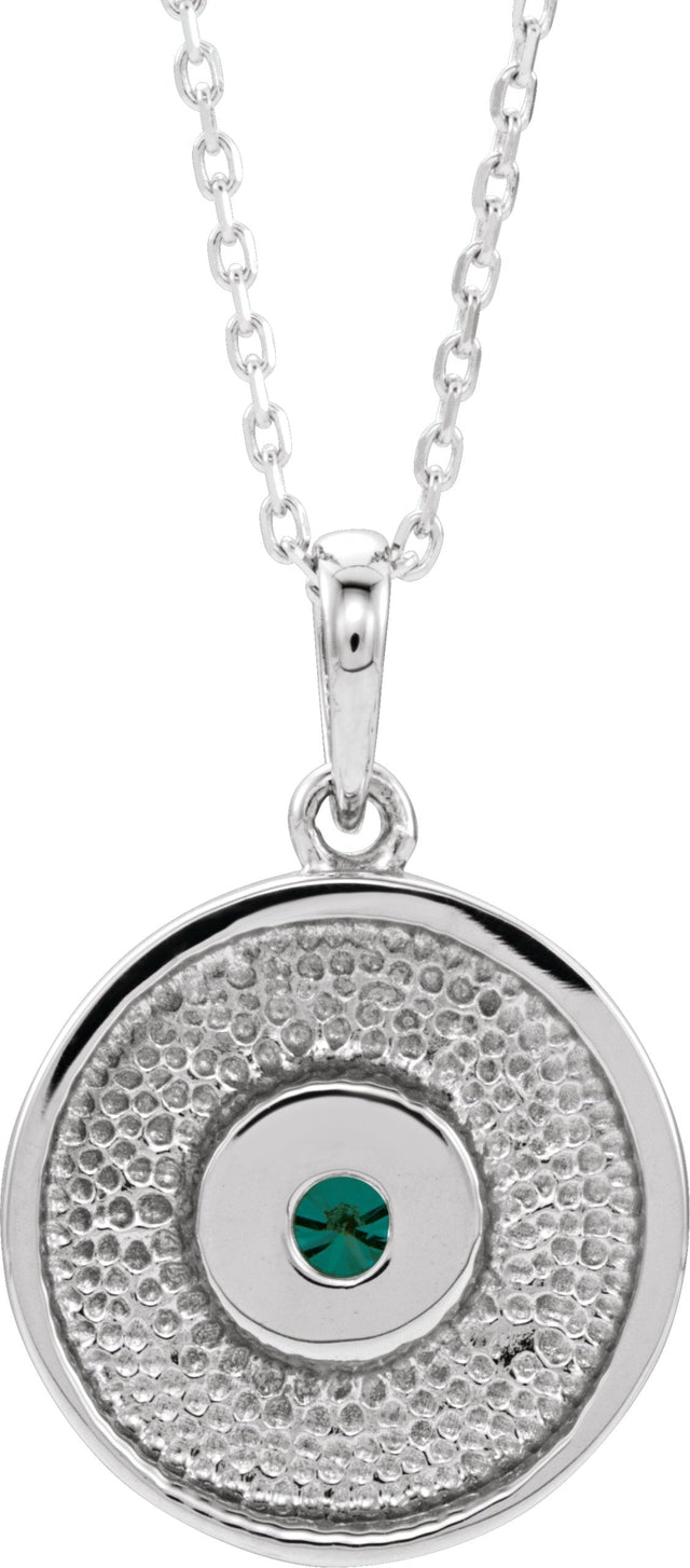 14K Gold Round Lab-Grown Emerald Disc Necklace or Pendant - White Gold - view 6
