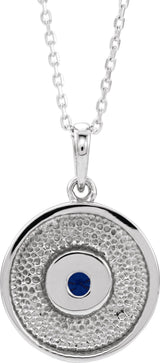 Platinum Round Natural Blue Sapphire Disc Necklace or Pendant - view 6
