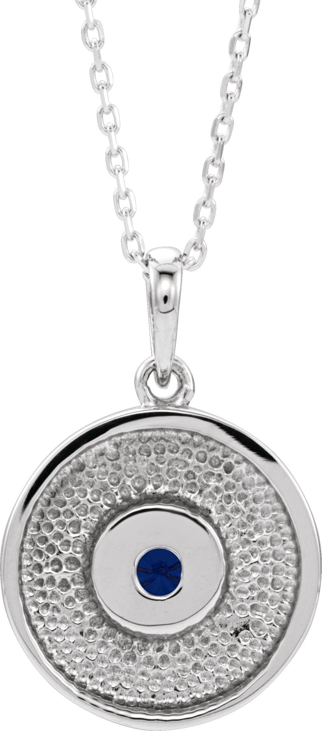 14K Gold Round Natural Blue Sapphire Disc Necklace or Pendant - White Gold - view 6