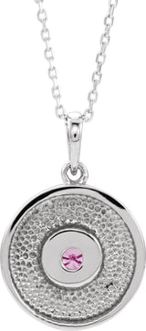 Platinum Round Natural Pink Tourmaline Disc Necklace or Pendant - view 6