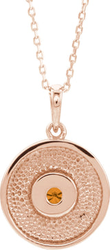 14K Gold Round Natural Citrine Disc Necklace or Pendant - Rose Gold - view 6