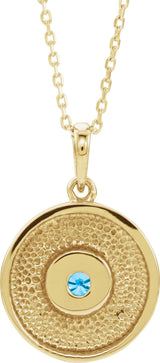 14K Gold Round Natural Blue Zircon Disc Necklace or Pendant - Yellow Gold - view 6
