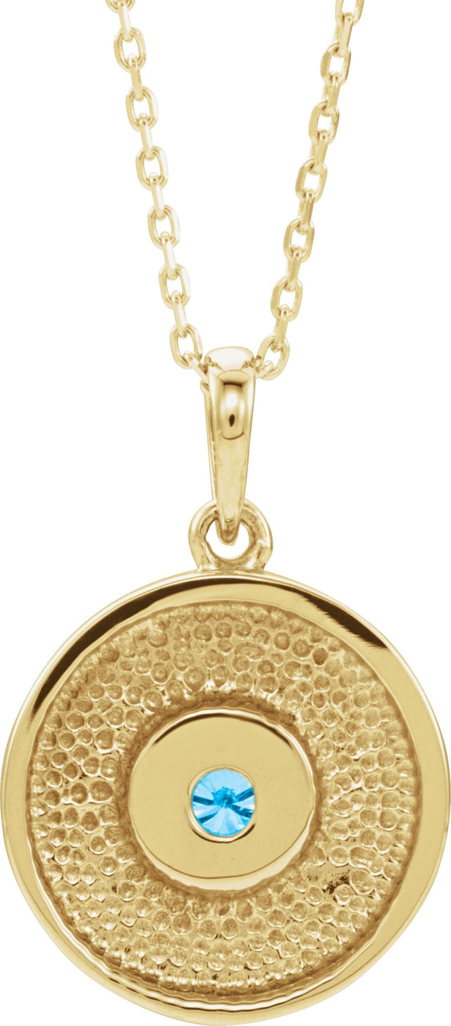14K Gold Round Natural Blue Zircon Disc Necklace or Pendant - Yellow Gold - view 6