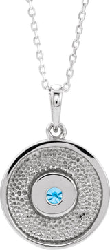 Platinum Round Natural Blue Zircon Disc Necklace or Pendant - view 6
