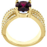 14K Gold Oval Natural Rhodolite Garnet & Natural Diamond Criss-Cross Ring - view 2