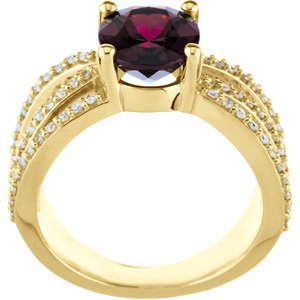 14K Gold Oval Natural Rhodolite Garnet & Natural Diamond Criss-Cross Ring - view 2