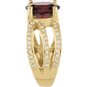 14K Gold Oval Natural Rhodolite Garnet & Natural Diamond Criss-Cross Ring - view 4