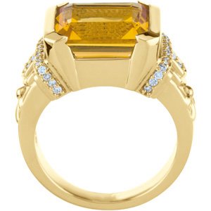 14K Gold Emerald Natural Citrine & Natural Diamond Accented Ring - view 2
