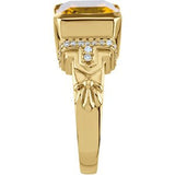 14K Gold Emerald Natural Citrine & Natural Diamond Accented Ring - view 3