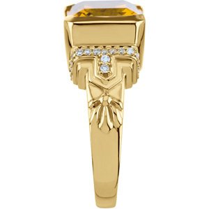 14K Gold Emerald Natural Citrine & Natural Diamond Accented Ring - view 3