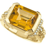 14K Gold Emerald Natural Citrine & Natural Diamond Accented Ring - view 4