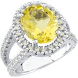 14K Gold Oval Natural Lemon Quartz & Natural Diamond Halo-Style Ring