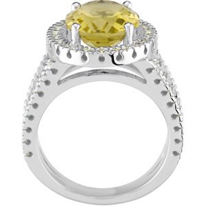 14K Gold Oval Natural Lemon Quartz & Natural Diamond Halo-Style Ring - view 2