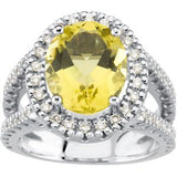 14K Gold Oval Natural Lemon Quartz & Natural Diamond Halo-Style Ring - view 3