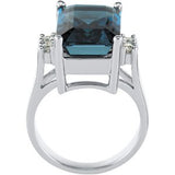 14K Gold Emerald Natural London Blue Topaz & Natural Diamond Accented Ring – 14x10mm - view 2