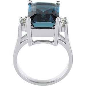 14K Gold Emerald Natural London Blue Topaz & Natural Diamond Accented Ring – 14x10mm - view 2