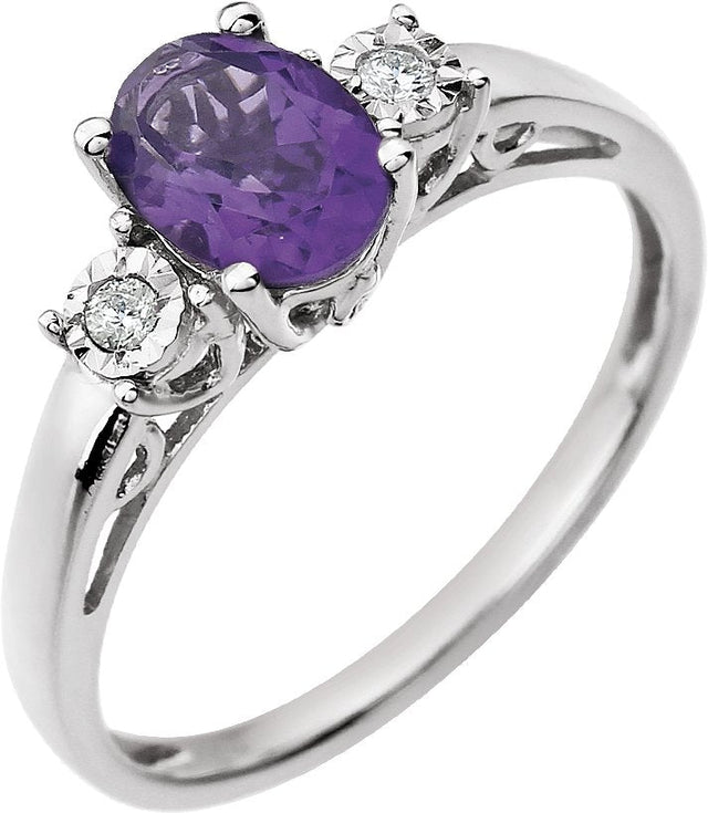 14K Gold Oval Natural Amethyst & Natural Diamond Accented Ring