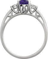 14K Gold Oval Natural Amethyst & Natural Diamond Accented Ring - view 2